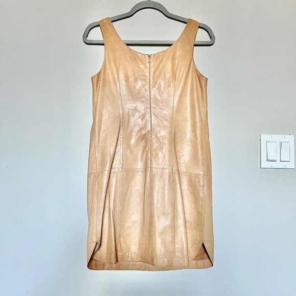 VINCE 100% Lamb Leather Sleeveless Tank Front Pocket Mini Shift Dress Tan Size 2 - Picture 6 of 15